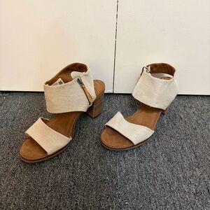 TOMS Beige Canvas Block Heel Sandals